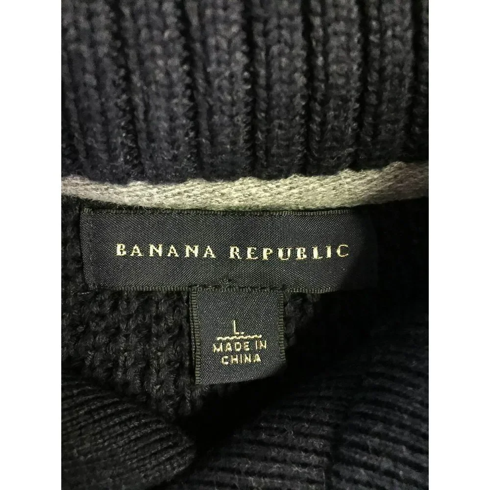 Banana Republic Mockneck Button Sweater L Large Blue Cotton‎ Ribbed Mens